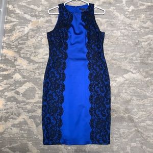 David Meister Blue with lace detail dress size 8